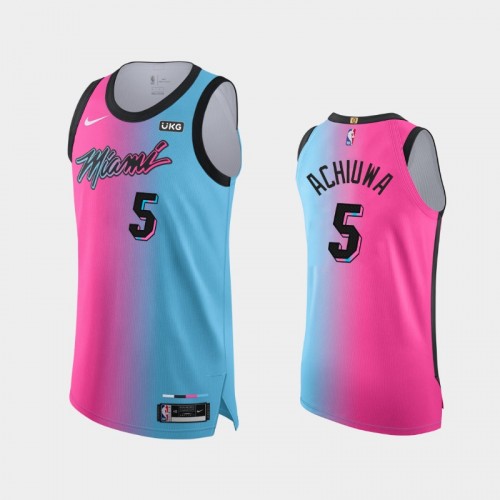 Men Miami Heat Precious Achiuwa #5 2020-21 Viceversa Authentic City Edition Blue Pink Jersey