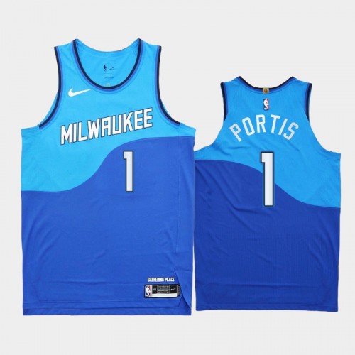 Men Milwaukee Bucks Bobby Portis #1 2020-21 Authentic City Edition New Uniform Blue Jersey