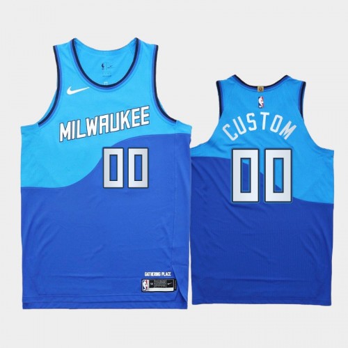 Men Milwaukee Bucks Custom #00 2020-21 Authentic City Edition New Uniform Blue Jersey