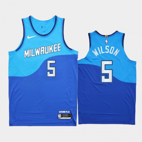 Men Milwaukee Bucks D.J. Wilson #5 2020-21 Authentic City Edition New Uniform Blue Jersey