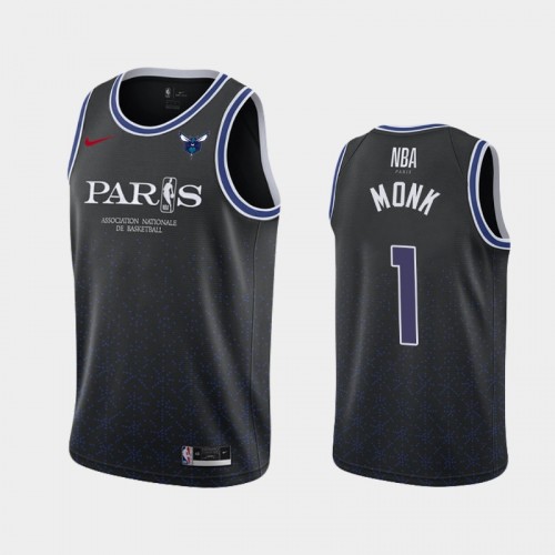 Men's Charlotte Hornets #1 Malik Monk Black 2020 NBA Paris Game Jersey