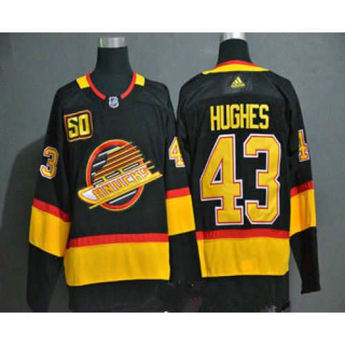 #43 Quinn Hughes Black 50th Season Stitched Jersey