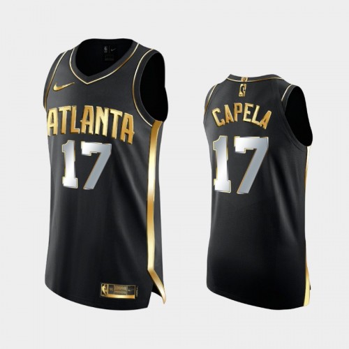 Men's Atlanta Hawks #17 Clint Capela Black Golden Authentic 1X Champs Jersey