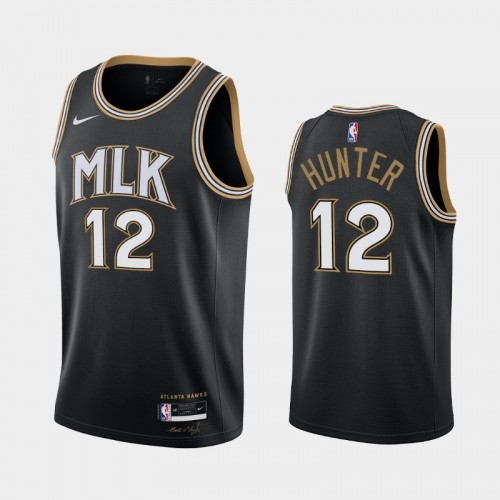 Men's Atlanta Hawks #12 De'andre Hunter 2020-21 MLK City Black Jersey