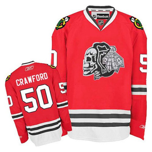 Corey Crawford #50 Red White Skull Jersey