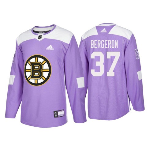 #37 Patrice Bergeron Purple 2018 Authentic Hockey Fights Cancer Jersey