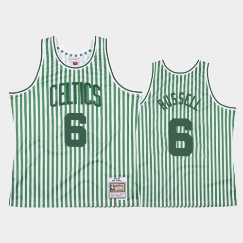 Boston Celtics #6 Bill Russell Striped Green Jersey