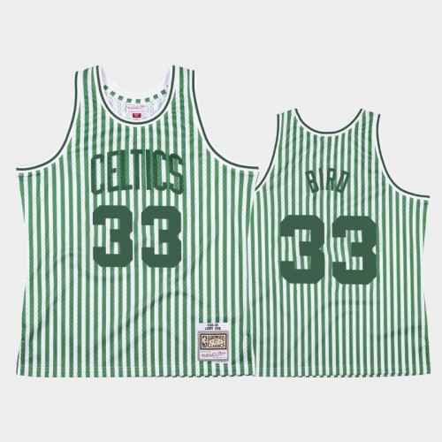 Boston Celtics #33 Larry Bird Striped Green Jersey