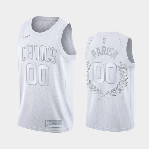 Men's Boston Celtics #00 Robert Parish White Platinum Edition Glory Retired Jersey