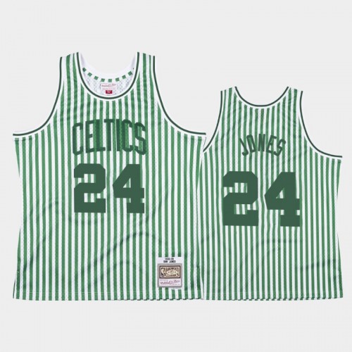 Boston Celtics #24 Sam Jones Striped Green Jersey