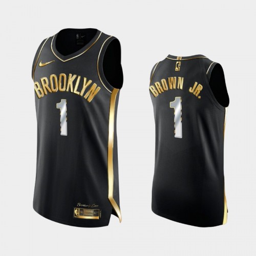 Men's Brooklyn Nets #1 Bruce Brown Jr. Black Authentic Golden 2X Champs Limited Jersey