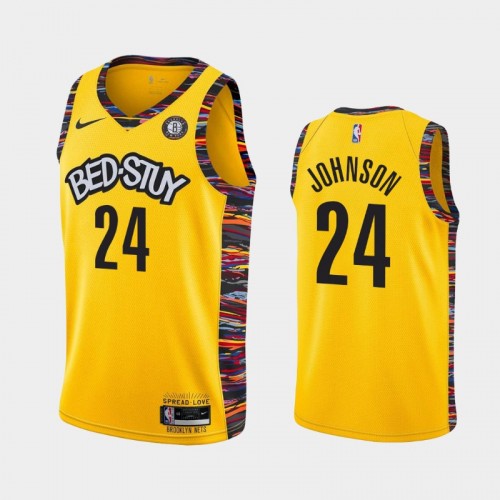 Men's Brooklyn Nets Alize Johnson #24 2021 Biggie Yellow Jersey