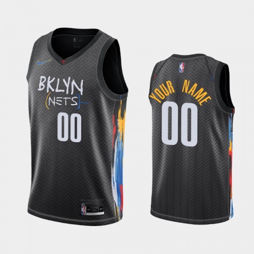 Men's Brooklyn Nets #00 Custom 2020-21 City Black Jersey