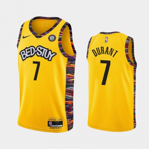 Men's Nets #7 Kevin Durant 2019-20 City Yellow Jersey