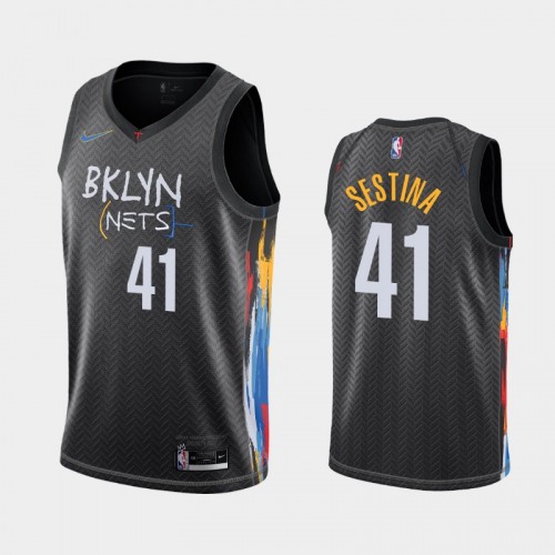 Men's Brooklyn Nets #41 Nate Sestina 2020-21 City Black Jersey