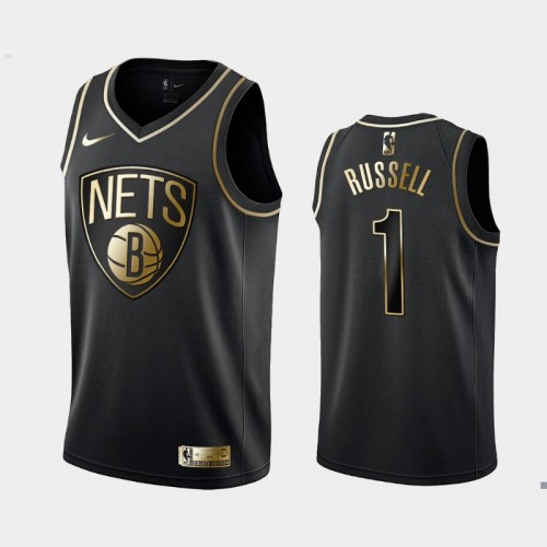 Men's Brooklyn Nets #1 D'Angelo Russell Black Golden Logo Jersey