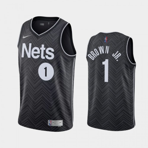 Men's Brooklyn Nets #1 Bruce Brown Jr. 2021 Earned Black Jersey
