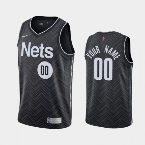 Men's Brooklyn Nets #00 Custom 2021 Earned Black Jersey