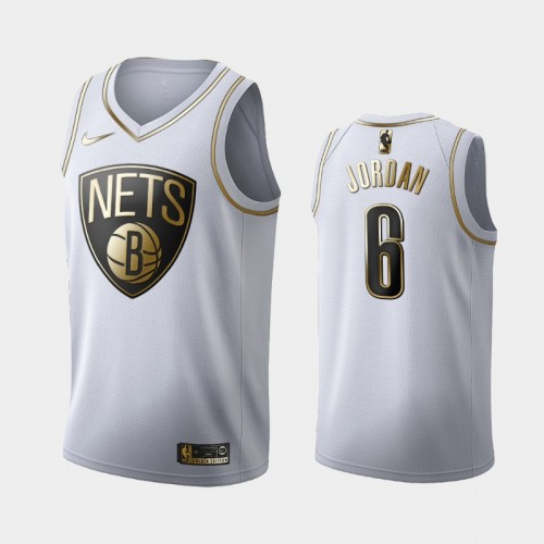 Men's Brooklyn Nets #6 DeAndre Jordan White Golden Edition Jersey