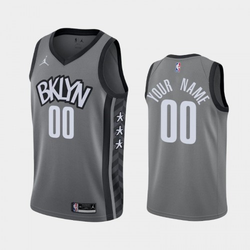 Men's Brooklyn Nets #00 Custom 2020-21 Statement Gray Jersey
