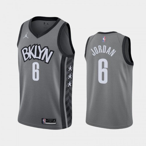 Men's Brooklyn Nets #6 DeAndre Jordan 2020-21 Statement Gray Jersey