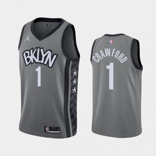 Men's Brooklyn Nets #1 Jamal Crawford 2020-21 Statement Gray Jersey