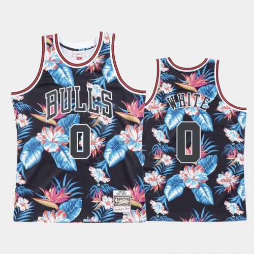 Men's Bulls #0 Coby White Floral Fashion Black Jersey