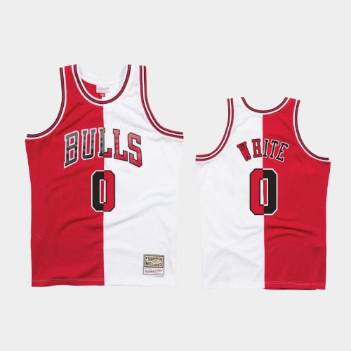 Bulls #0 Coby White Split Two-Tone White Red Jersey