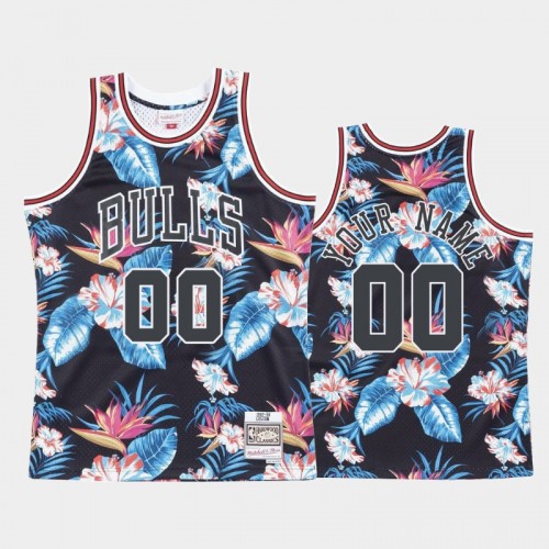 Men's Bulls #00 Custom Floral Fashion Black Jersey