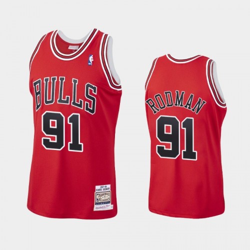 Bulls #91 Dennis Rodman 1997-98 Hardwood Classics Authentic Red Jersey