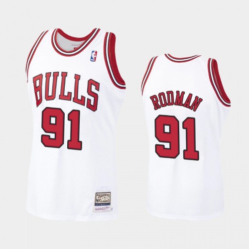 Bulls #91 Dennis Rodman 1997-98 Hardwood Classics Authentic White Jersey