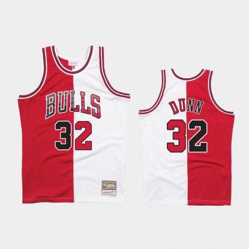 Bulls #32 Kris Dunn Split Two-Tone White Red Jersey