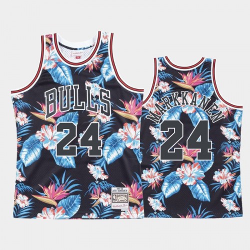 Men's Bulls #24 Lauri Markkanen Floral Fashion Black Jersey