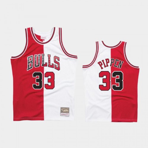 Bulls #33 Scottie Pippen 1997-98 Split Two-Tone White Red Jersey