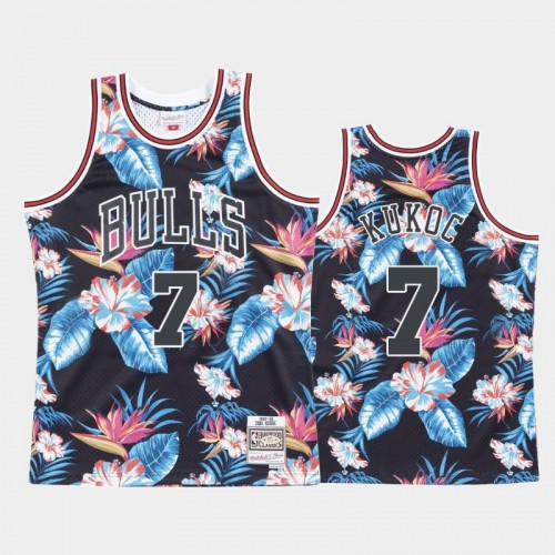 Men's Bulls #7 Toni Kukoc Floral Fashion Black Jersey