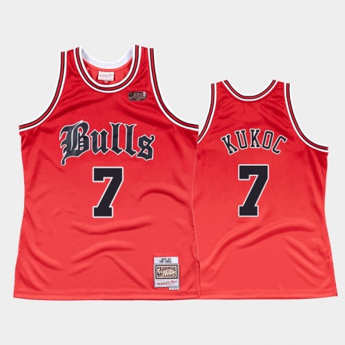 Bulls #7 Toni Kukoc 1997-98 Old English Faded Red Jersey