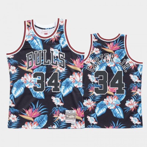 Men's Bulls #34 Wendell Carter Jr. Floral Fashion Black Jersey