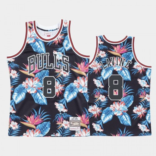 Men's Bulls #8 Zach LaVine Floral Fashion Black Jersey