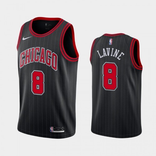 Men's Chicago Bulls #8 Zach LaVine Black Statement Pinstripe Jersey