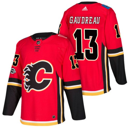 #13 Johnny Gaudreau Red 2018 New Season Home Authentic Jersey With Anniversary Patch