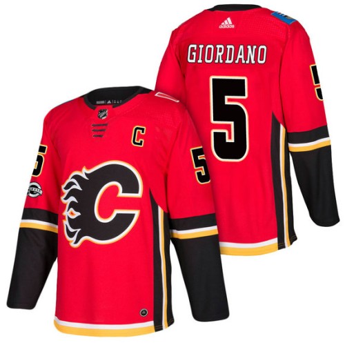 #5 Mark Giordano Red 2018 New Season Home Authentic Jersey With Anniversary Patch