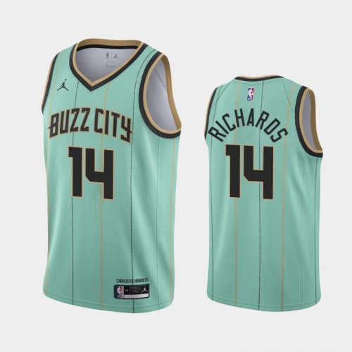 Men's Charlotte Hornets Nick Richards #14 Buzz City 2020 NBA Draft Mint Green Jersey