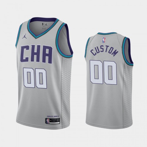 Men's Charlotte Hornets #00 Custom 2019-20 City Finished Gray Jersey