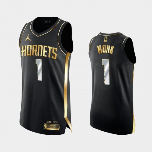 Men's Charlotte Hornets #1 Malik Monk Black Golden Authentic Limited Jersey