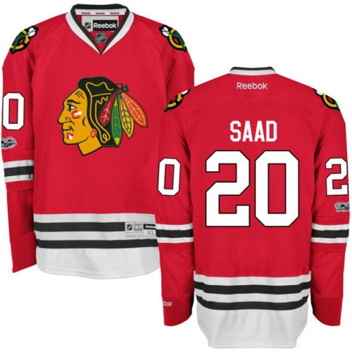 #20 Brandon Saad Red Anniversary Patch Reebok Home Premier Jersey
