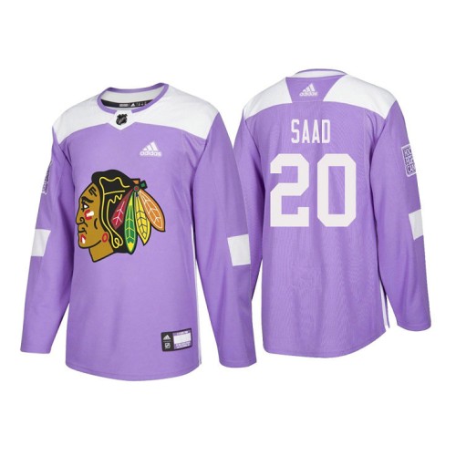 #20 Brandon Saad Purple 2018 Authentic Hockey Fights Cancer Jersey