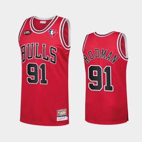Chicago Bulls Dennis Rodman Men #91 75th Anniversary Logo Red Throwback Jersey