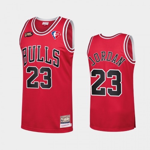 Chicago Bulls Michael Jordan Men #23 75th Anniversary Logo Red Throwback Jersey