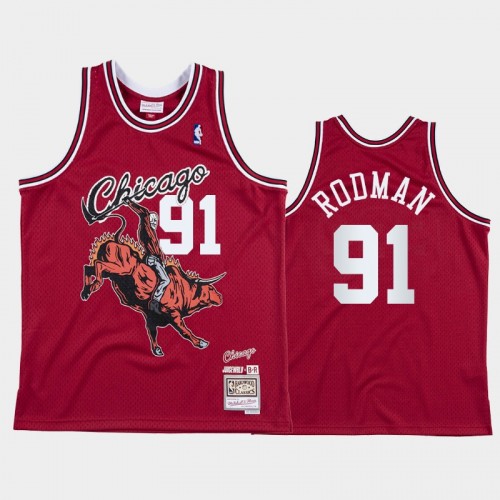 Men's Chicago Bulls #91 Dennis Rodman Red Juice Wrld x BR Remix Jersey