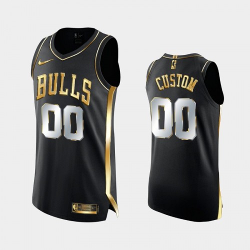 Men Chicago Bulls #00 Custom Black Golden Edition Authentic Limited Jersey